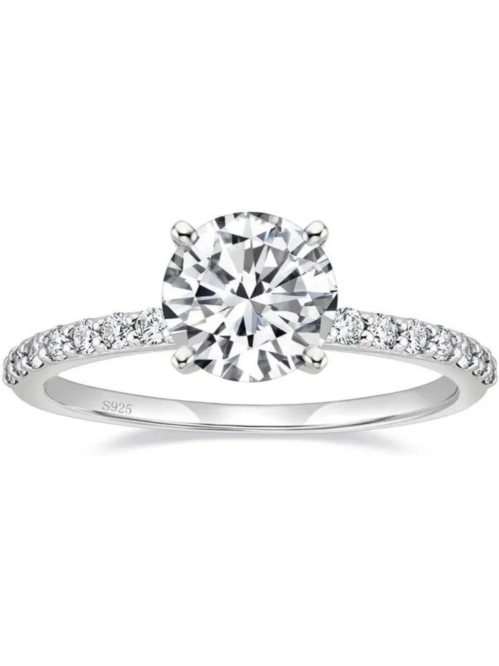 925 Sterling Silver Round Cut Engagement Ring for Women, Sizes 3-13, Elegant